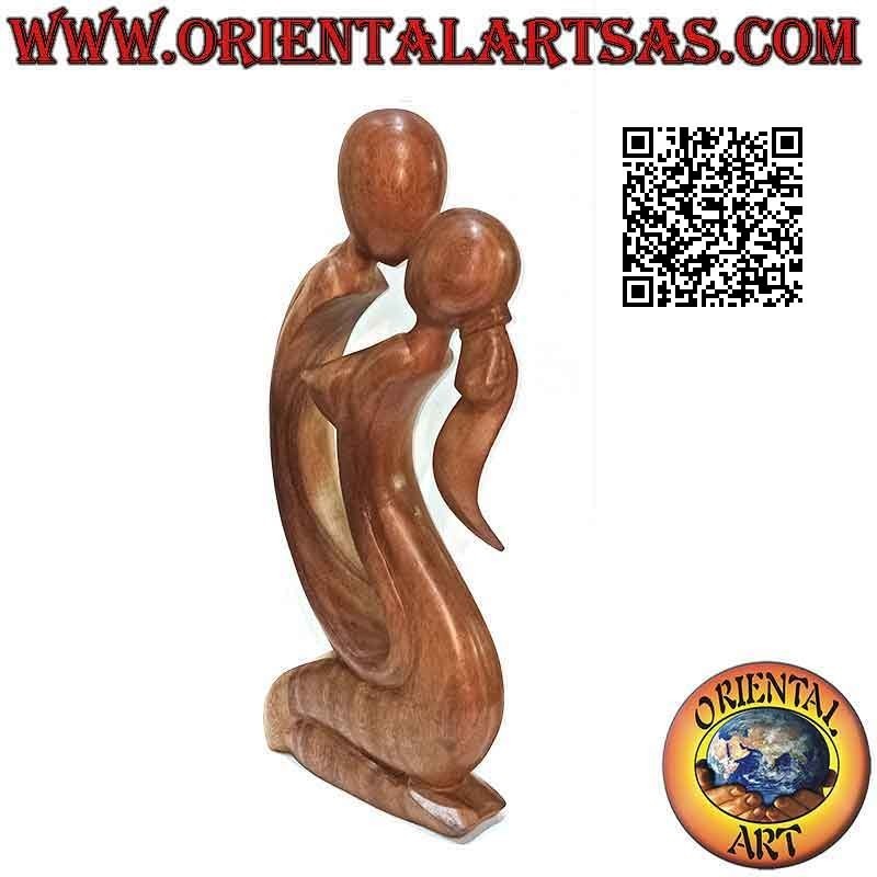 Classical abstract style "kiss" sculpture in suar wood, 40 cm (clear)