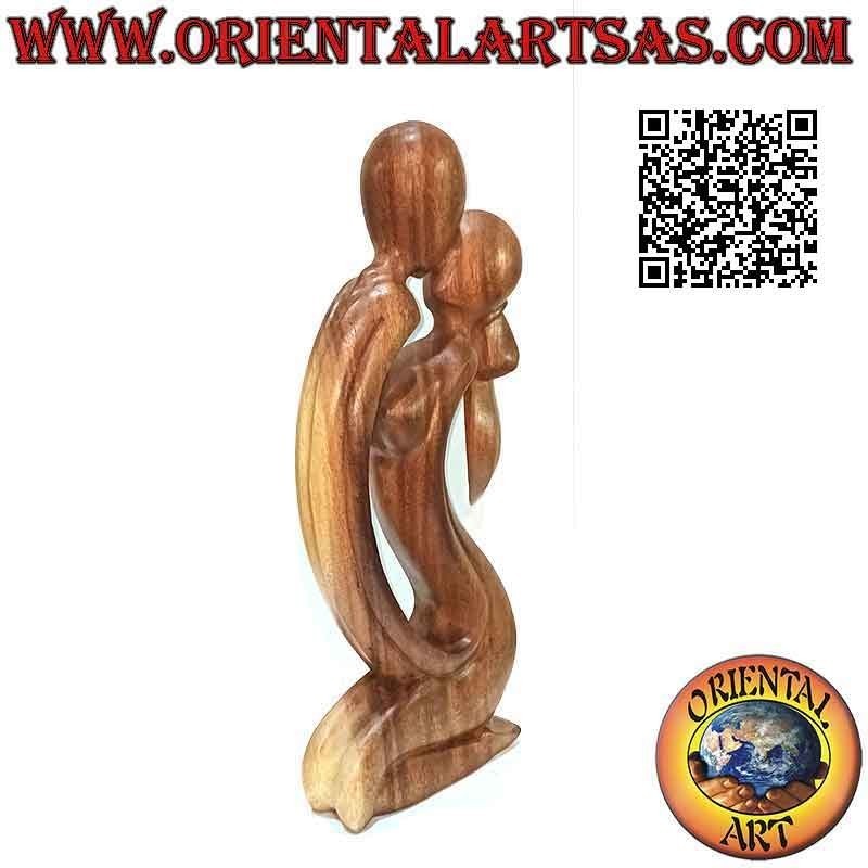 Classical abstract style "kiss" sculpture in suar wood, 40 cm (clear)