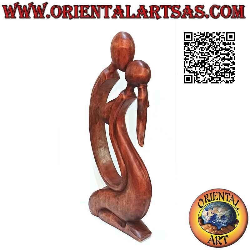 Escultura clásica de estilo abstracto "beso" en madera de suar, 50 cm (oscuro)