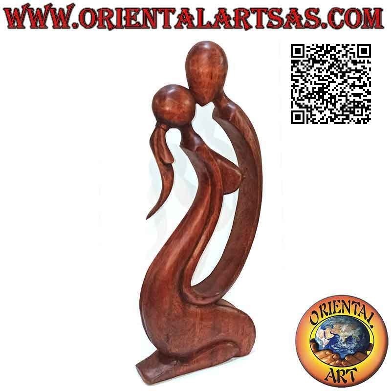 Escultura clásica de estilo abstracto "beso" en madera de suar, 50 cm (oscuro)