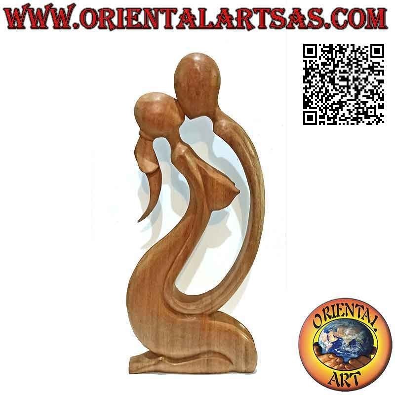 Classic abstract style "kiss" sculpture in suar wood, 50 cm (clear)