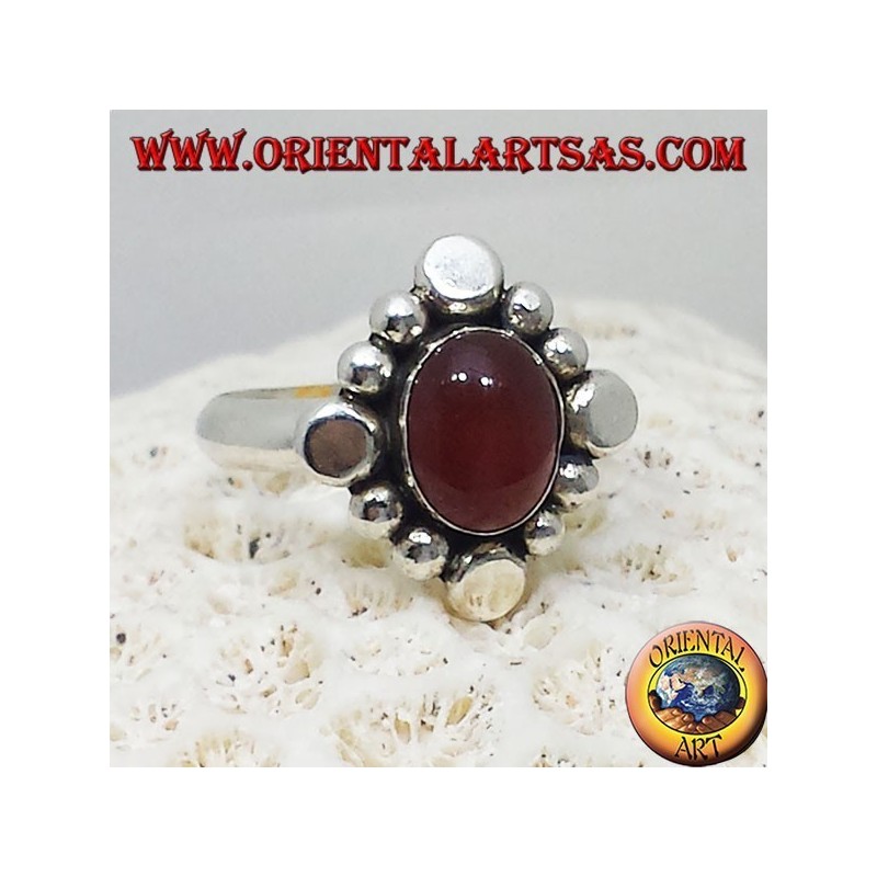 Silver ring with carnelian oval cabochon