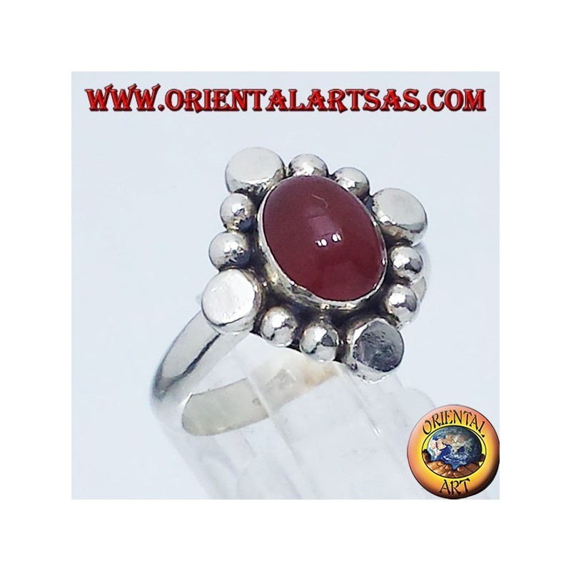 Silver ring with carnelian oval cabochon