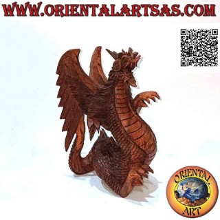 Hand-carved walking winged dragon sculpture in suar wood measuring 27 cm