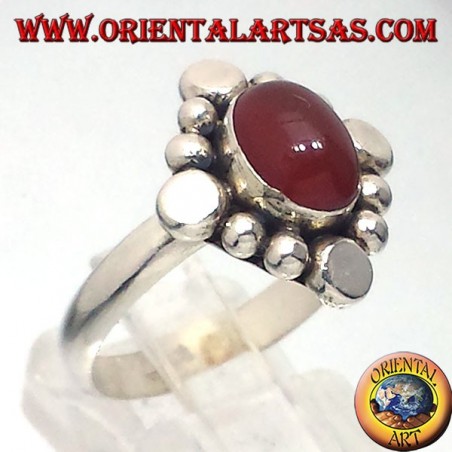 Silver ring with carnelian oval cabochon