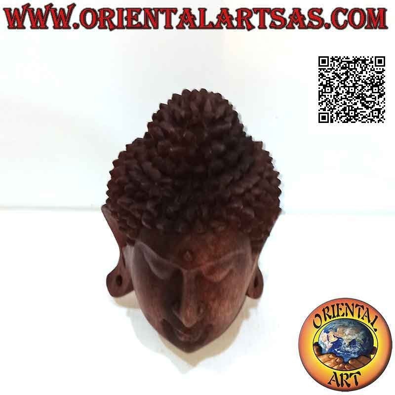Escultura de cabeza de Buda tridimensional tallada en un solo bloque de madera de suar de 16 cm