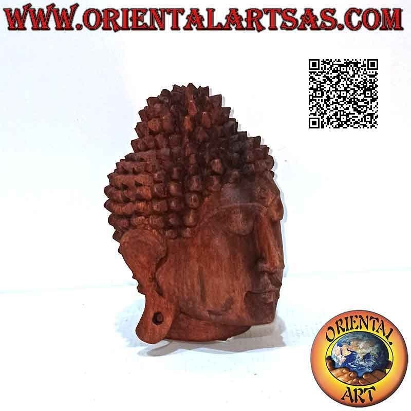 Escultura de cabeza de Buda tridimensional tallada en un solo bloque de madera de suar de 16 cm