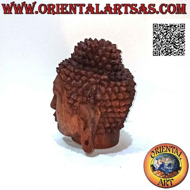 Scultura testa di Buddha tridimensionale intagliata da un unico blocco di legno di suar da 16 cm