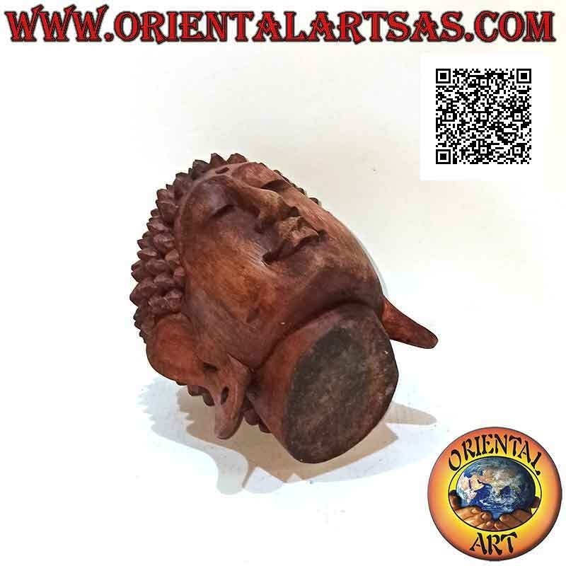 Scultura testa di Buddha tridimensionale intagliata da un unico blocco di legno di suar da 16 cm