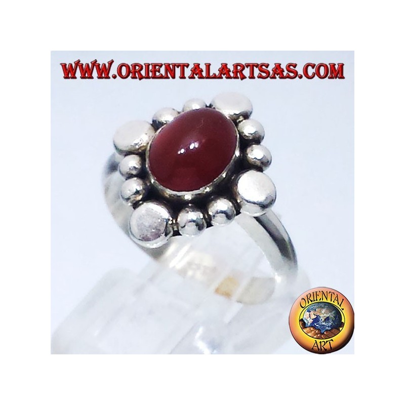 Silver ring with carnelian oval cabochon