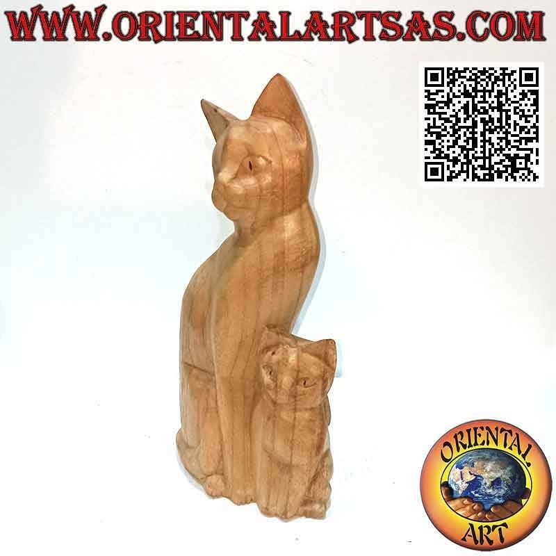 25 cm balsa wood cat and puppy sculpture