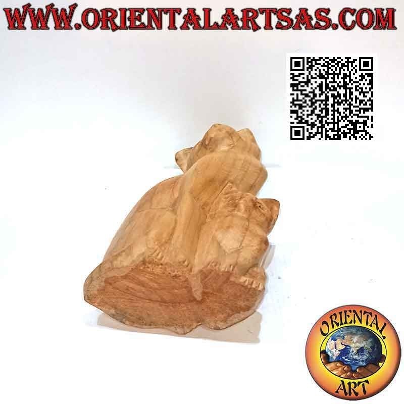Scultura la gatta e il cucciolo in legno di pino da 25 cm