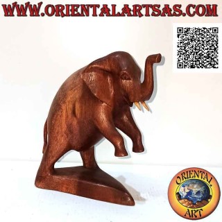 Sculpture d'un éléphant d'Afrique sur deux pattes avec trompe relevée, en bois de suar (17 cm)