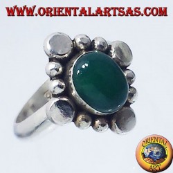 Bague en argent avec ovale vert agate cabochon