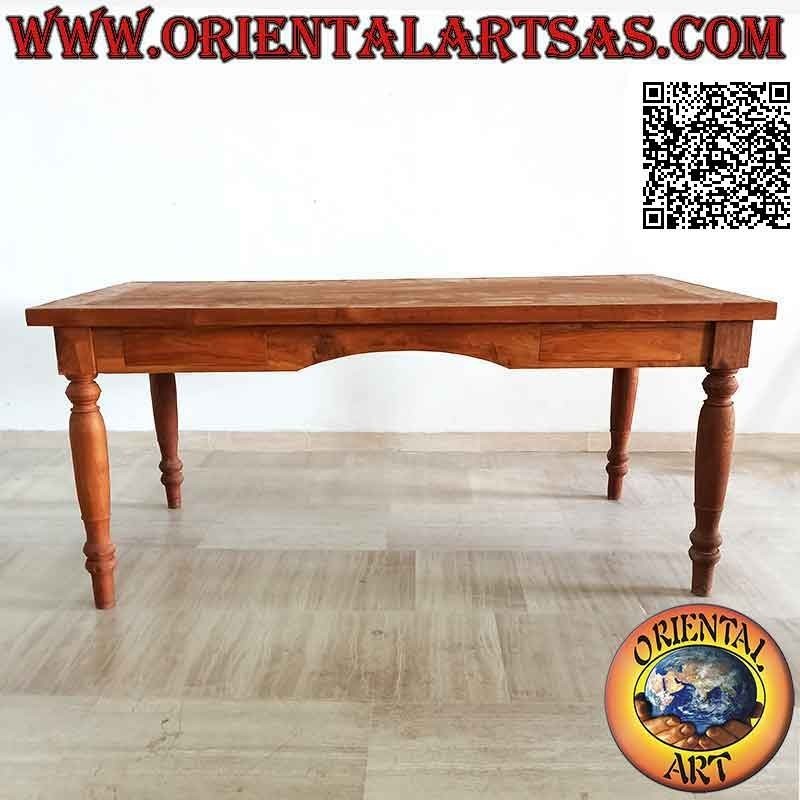 Mesa rectangular con dos cajones y decoración floral tallada en 3 lados en madera de teca (180 * 90)