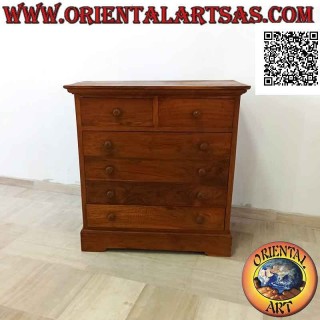 Cajonera rectangular con cuatro cajones y dos cajones en madera de teca (fondo 55)