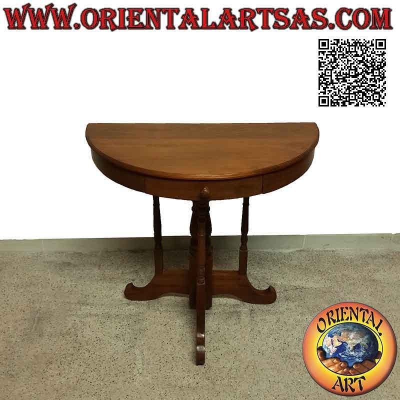 Mesa consola Crescent para recibidor trípode con cajón de madera de teca