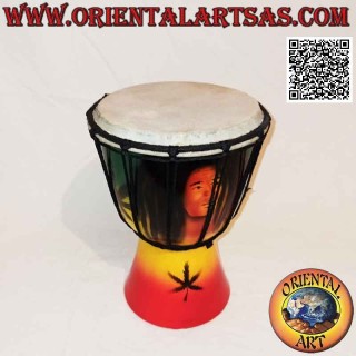 Bongo djembé "Jamaica decoration" 25 cm, hand painted, in mahogany wood and goatskin (1)