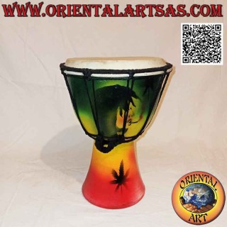 Bongo Djembé "Jamaika Dekoration" von 25 cm, handbemalt, aus Mahagoniholz ​​und Ziegenleder (2)