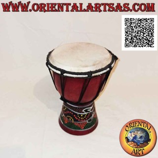 Bongo djembé "mosaic alligator decoration", 20 cm, burgundy color, in mahogany wood and goatskin