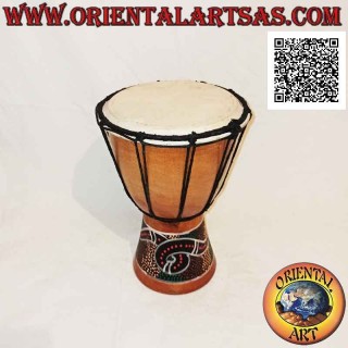 Bongo djembé "décor mosaïque serpent" 25 cm, coloris clair, en bois d'acajou et cuir de chèvre
