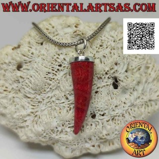 Pendentif corne " porte-bonheur " en argent de corail rouge (corail) avec calotte lisse