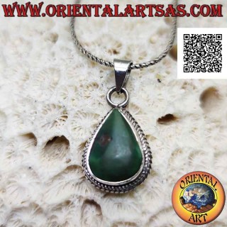 Ciondolo in argento con turchese antico tibetano naturale a goccia contornato da doppio intreccio