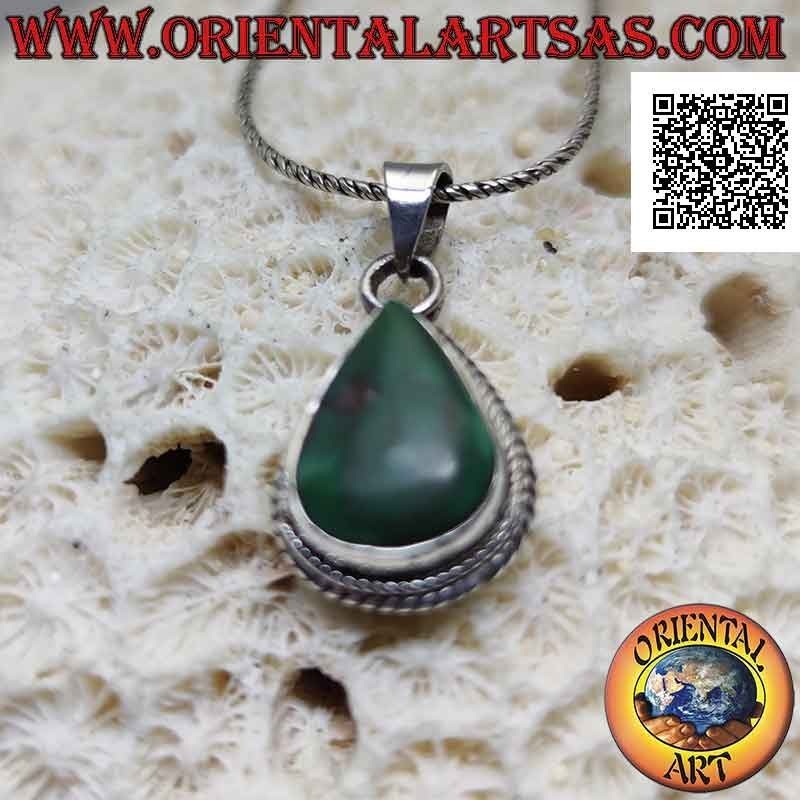 Ciondolo in argento con turchese antico tibetano naturale a goccia contornato da doppio intreccio