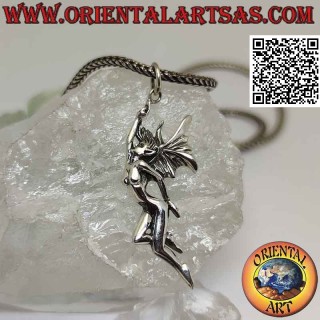 Silver pendant, the fairy in profile flying towards the light