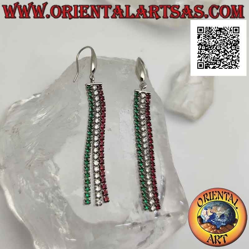 Pendientes de mariposa de plata con tres colgantes de mini tenis de circonitas "tricolor italianas"