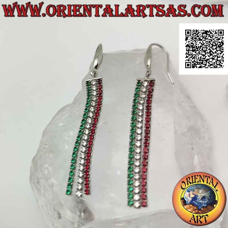Pendientes de mariposa de plata con tres colgantes de mini tenis de circonitas "tricolor italianas"