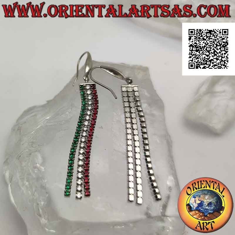 Pendientes de mariposa de plata con tres colgantes de mini tenis de circonitas "tricolor italianas"