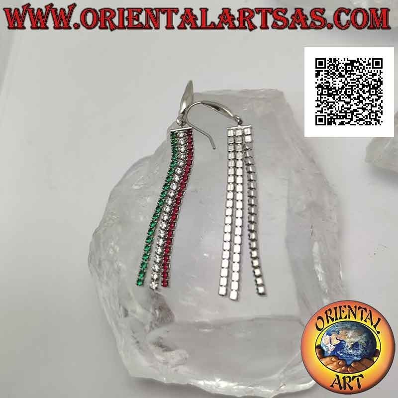 Pendientes de mariposa de plata con tres colgantes de mini tenis de circonitas "tricolor italianas"