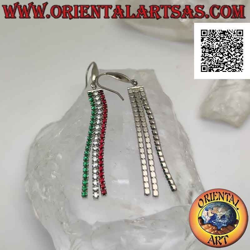 Orecchini in argento a farfalla con tre mini tennis pendenti di zirconi "tri-colore italiano"