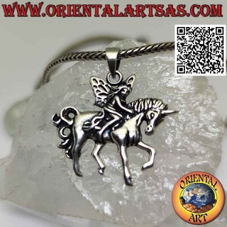 Silver pendant, the fairy on the unicorn