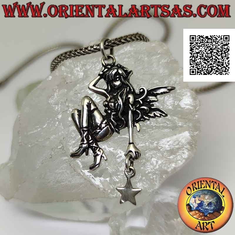 Silver pendant, the fairy clinging with the star pendant in the hand