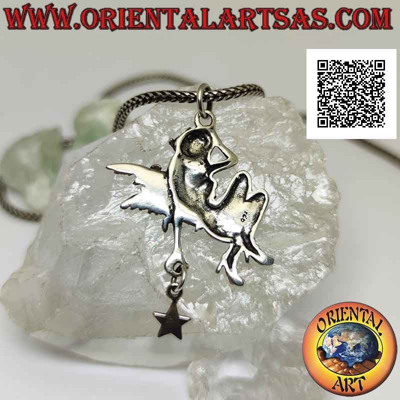 Silver pendant, the fairy clinging with the star pendant in the hand
