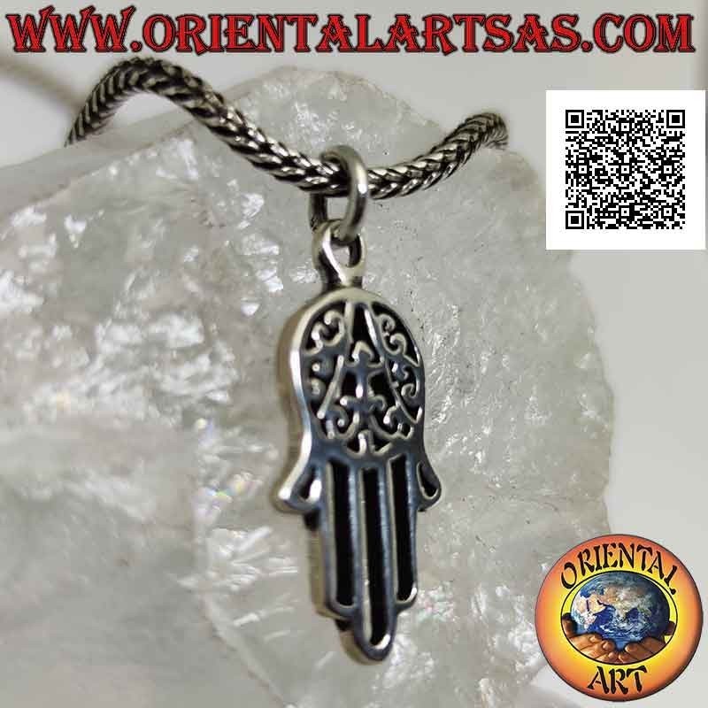 Silver pendant, hand of Fatima or Hamsa perforated with decoration on the palm (medium)