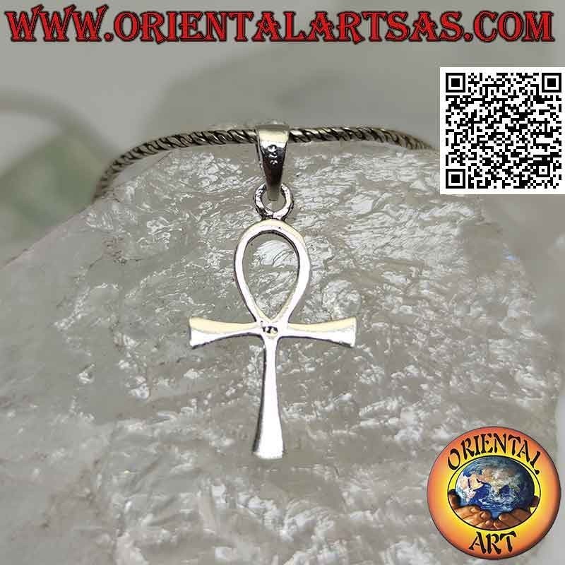 Ciondolo in argento, croce egizia ankh (chiave della vita) liscia e sottile