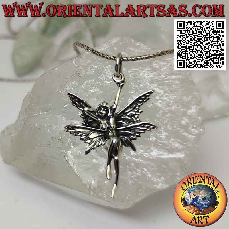Silver pendant, the fairy posing clinging to the hook