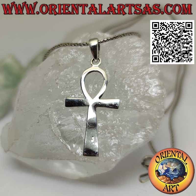 Silver pendant, Egyptian cross ankh "key of life" smooth and flat (medium)