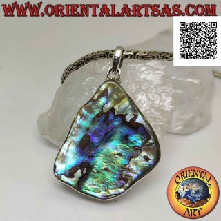 Silver pendant, large irregular triangle with paua shell (abalone)