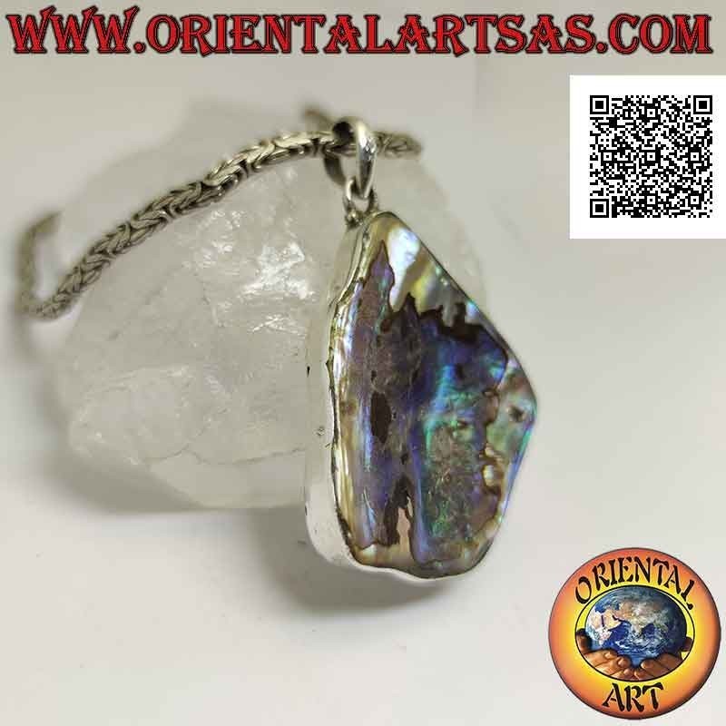 Pendentif en argent, grand triangle irrégulier avec coquillage paua (ormeau)