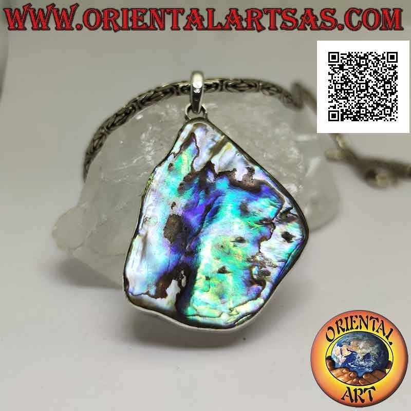 Ciondolo in argento, grande triangolo irregolare con paua shell (abalone)