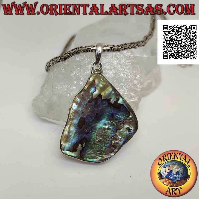 Pendentif en argent, grand triangle irrégulier avec coquillage paua (ormeau)