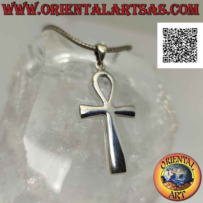 Colgante de plata, cruz egipcia ankh "llave de la vida" lisa y redondeada en los bordes