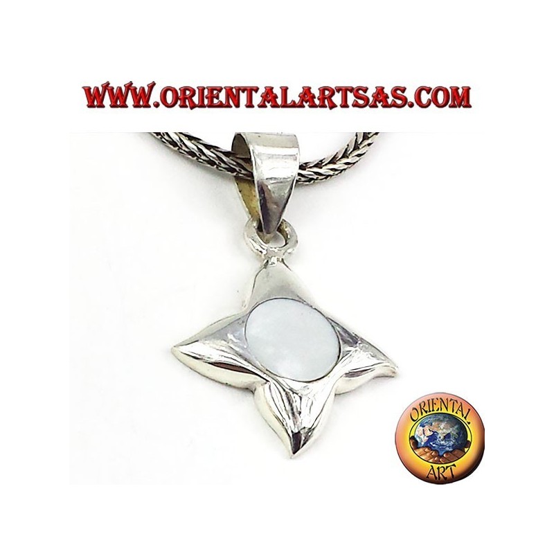 silver pendant with mother of pearl with four points