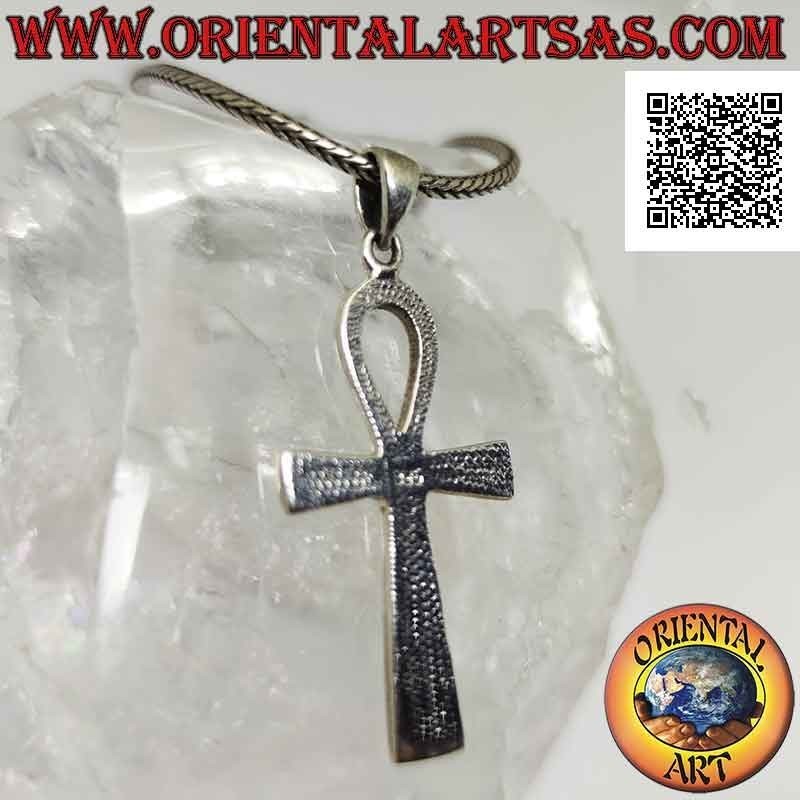 Colgante de plata, cruz egipcia ankh "llave de la vida" lisa y redondeada en los bordes