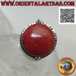 Silver ring with round red...