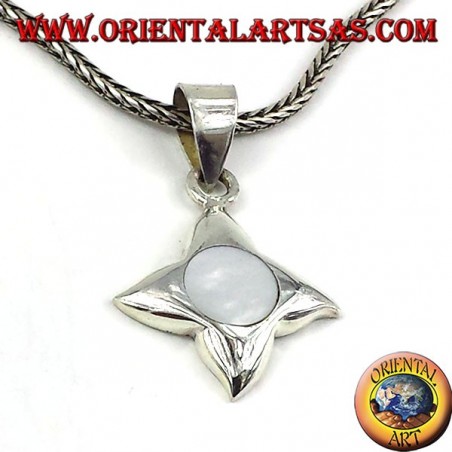 silver pendant with mother of pearl with four points